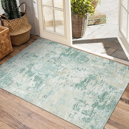 ROYHOME Modern Abstract 2x3 Area Rug Non Slip Non Shedding Low Pile Stain Resistant Rug for Entryway Kitchen Bedroom,Green