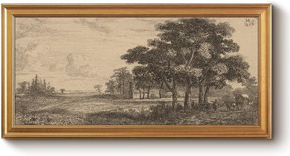 Bzstyleart Vintage Wall Art Decor, Large Canvas Framed Wall Art, Landscape Painting Picture Farmhouse, Large Canvas Artwork for Bedroom Home Decor Aesthetic, Rural Homeward, 20 x 40 Inch
