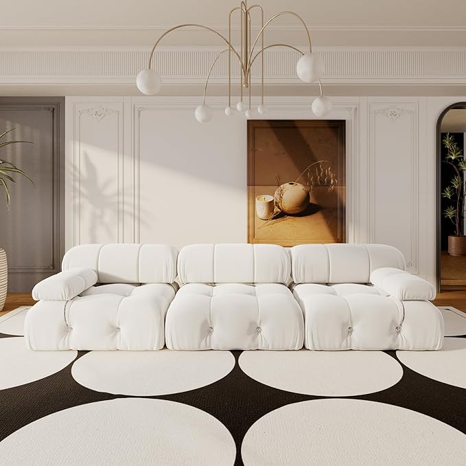 104'' Modular Sectional Sofa, Modern Luxury Velvet Bubble Couch, Deep Seat Cloud Sectional Couches for Living Room, Apartment (3 Seats, Beige)