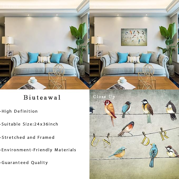 Biuteawal Laundry Room Canvas Wall Art Bird Picture Painting Prints Vintage Artwork Funny Laundry Sign Decor Home Bathroom Wall Decoration Gallery Wrap Ready to Hang