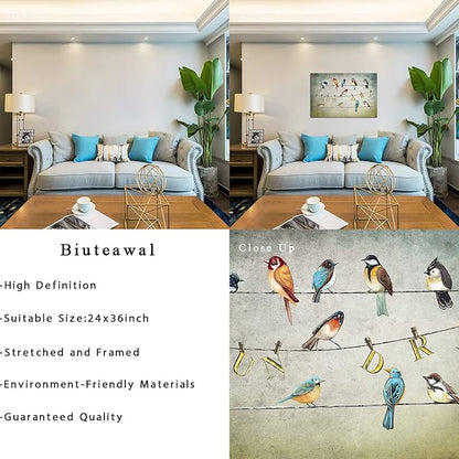 Biuteawal Laundry Room Canvas Wall Art Bird Picture Painting Prints Vintage Artwork Funny Laundry Sign Decor Home Bathroom Wall Decoration Gallery Wrap Ready to Hang