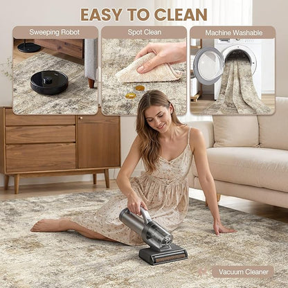cotiled 9x12 Area Rugs for Living Room - Washable Neutral Abstract Carpet Non Slip Soft Rug for Bedroom & Dining Table, Robot Vacuum & Pet Friendly Floor Decor Brown