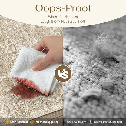 4x6 Washable Area Rug for Living Room Bedroom Vintage Beige Soft Low Pile Carpet Traditional Retro Non Slip Throw Rug for Dining Room Entryway Indoor Dorm Kitchen