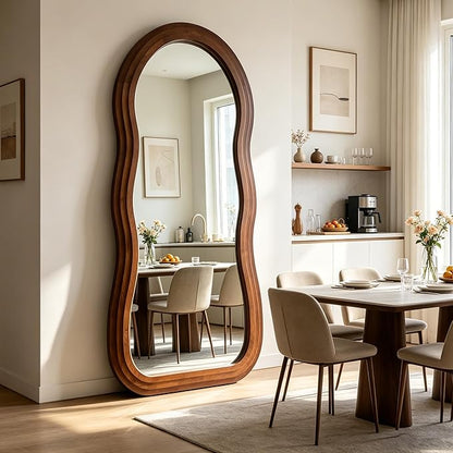 Wavy Full Length Mirror, 67"x31.5" Large Irregular Aesthetic Mirrors with Triple Layer Solid Wood Frame, Premium Organic Floor Mirror for Living Room Entryway Hallway, Leaning/Hanging