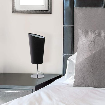 Simple Designs LT2061-BLK Mini Chrome Angled Fabric Shade Table Lamp, Black
