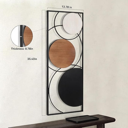 Oakrain 2 PCS Metal Wall Art for Home Decor, Large Abstract Wall Décor with Frame, Modern Minimalist Black and White Wall Sculpture for Living Room, Dining Room, Bedroom, Office, 35.4” x 13.7”
