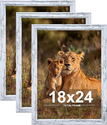 18x24Picture Frame set of 3, Woode Frame Rustic White, Vertical -Horizontal Wall Hanging Large Studio Gallery Poster Frame for Photos, Posters - Art Prints best gift