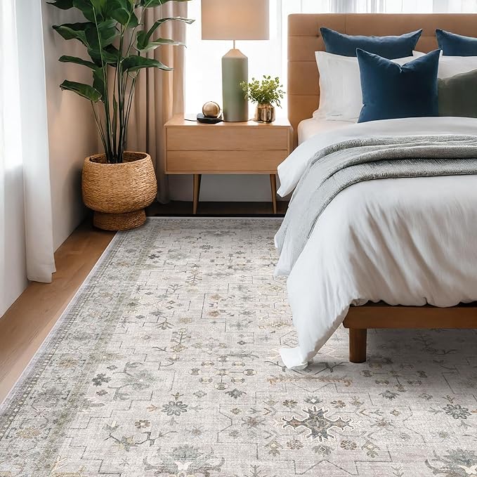 Hazo Haus Light Gray 8x12 Large Area Rugs for Living Room - Oriental Rug for Bedroom Under Bed, Dining Room Under Kitchen Table, Washable Soft Non Slip Unique Indoor Décor