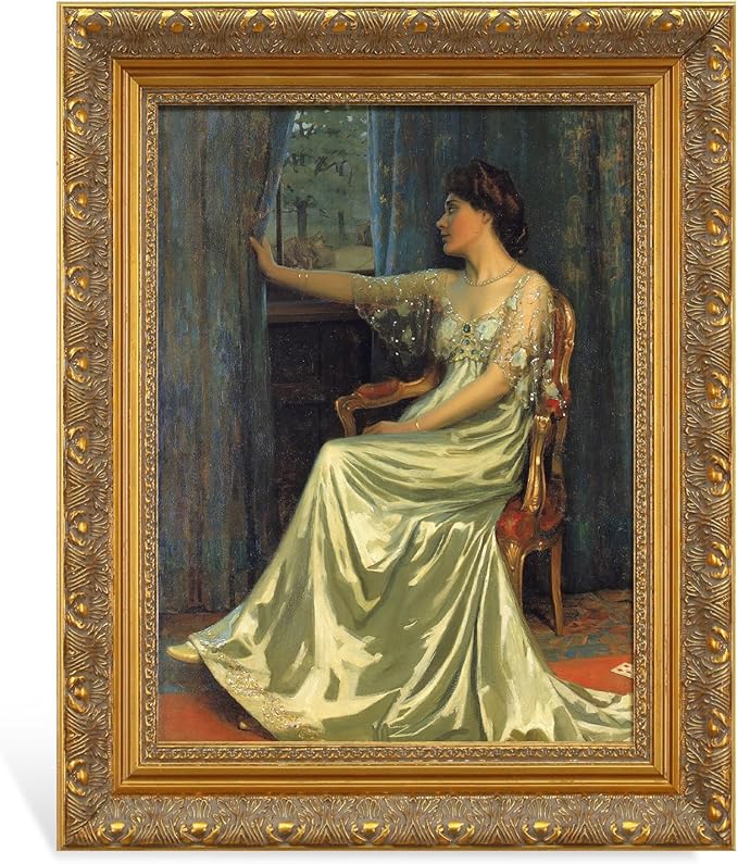 Wood Canvas Frame for 9x12 Oil Paintings Art Prints, Finished Antique Gold 9x12 Frame for Landscape Portrait Office Living Room Wall Decor (No Glass & Backboard)