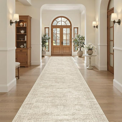 Soalmost Hallway Runner Rug 3x16 - Vintage Non Slip Washable 16ft Kitchen Runner for Entrance Soft Long Carpet Runners for Living Room Bedroom Dining Room, Beige