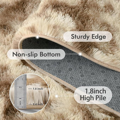 8x10 Ft Extra Large Shag Rugs for Living Room, Tie Dyed Ultra Soft Fluffy Furry Area Rugs for Bedroom Indoor Floor, Aesthetic Carpet for Kids Home Decor (Khaki)