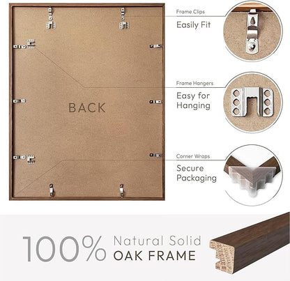 18x24 Poster Frame, Solid Oak 18 x 24 Poster Frames Matted to 16x20, 24x18 Natural Wooden Frame Horizontal or Vertical Wall Mounting, (Walnut Set of 1)