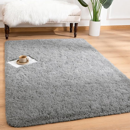 Andecor Soft Fluffy Bedroom Rugs, 3 x 5 Feet Indoor Shaggy Plush Area Rug for Boys Girls Kids Baby College Dorm Living Room Home Decor Floor Carpet, Grey