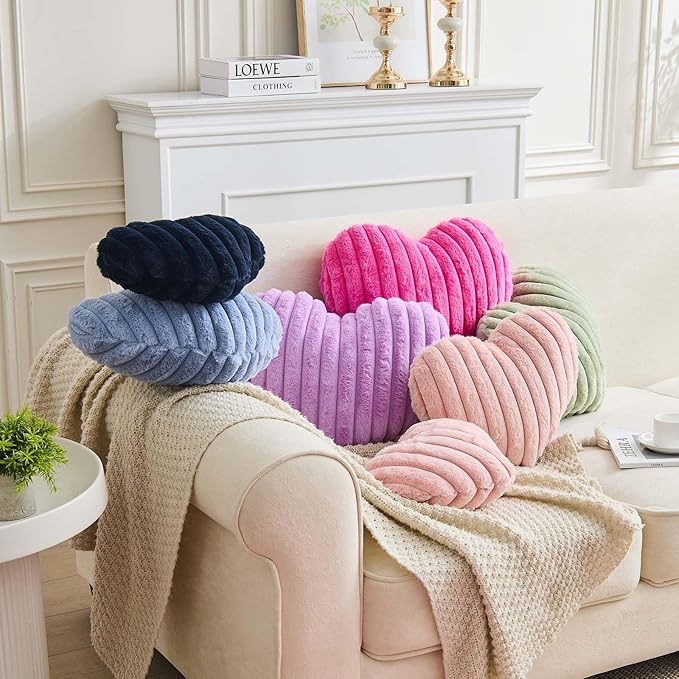 XVTRU Heart Pillows Heart Decorative Pillow Soft Fluffy Heart Shaped Ivory Throw Pillows with Faux Rabbit Fur Aesthetic Room Decor Cute Small Pillow for Valentines Mother's Day