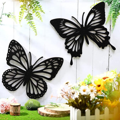 Qunclay 4 Pcs Wooden Butterfly Wall Decor Large Butterfly Wall Art Boho Home Hanging Modern Sculpture Decorations Modernist Signs for Living Room Bathroom Yard Gallery Indoor Outdoor(Black)