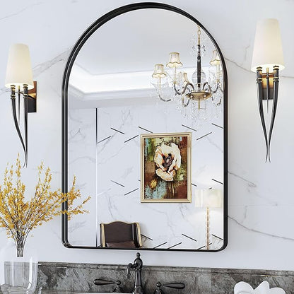 Suidia 26" x 38" Bathroom Mirror, Bathroom Vanity Mirror Metal Framed, Wall-Mounted Mirrors for Bedroom, Living Room, Entryway, Hallway, Black, Arch Style