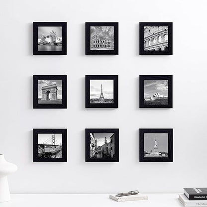 eletecpro 4x4 Picture Frames Set of 9 Classic Gallery Wall Frame Set Displays 4x4 Photo without Mat Square Picture Frames Collage Wall Decor, Black Modern Home Decor for Hanging