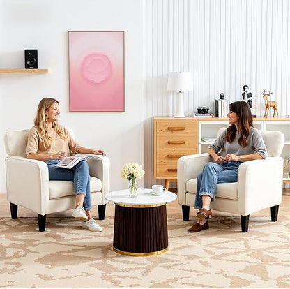 DUMOS Modern Accent Chairs for Living Room, Corner Chairs for Adults, Reading Chair with Armrest and Backrest, Comfy Lounge Chairs for Bedroom Reception Waiting Room, White 2 Pack