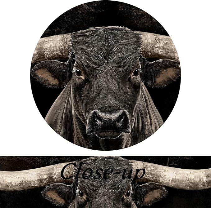 KREATIVE ARTS Large Longhorn Cow Canvas Wall Art with Floater Frame Black White Bull Head Western Cattle Picture Rustic Farmhouse Animal Print for Man Cave Barn Wall Decor 20x48 Inches