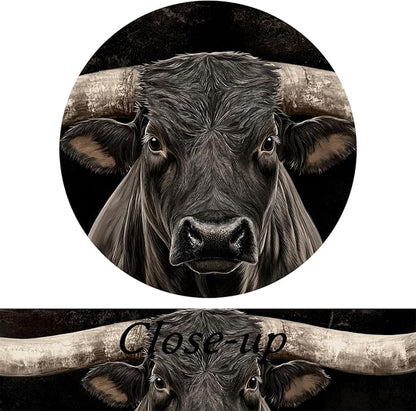 KREATIVE ARTS Large Longhorn Cow Canvas Wall Art with Floater Frame Black White Bull Head Western Cattle Picture Rustic Farmhouse Animal Print for Man Cave Barn Wall Decor 20x48 Inches