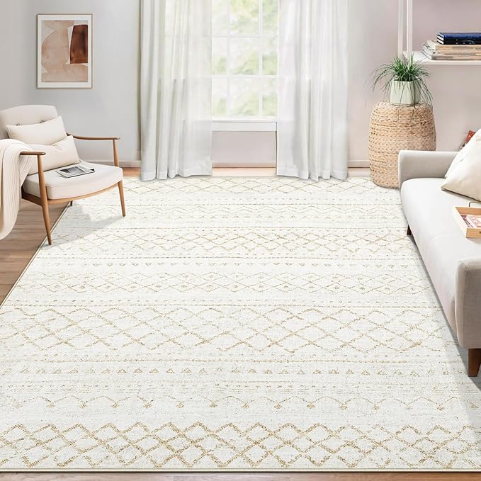 Area Rug 3x5 Geometric Rug: Washable Boho Moroccan Rugs Soft Farmhouse Rug, Modern Neutral Stain Resistant Indoor Floor Carpet for Livingroom Bedroom Dining Table Nursery(Beige,3X5)