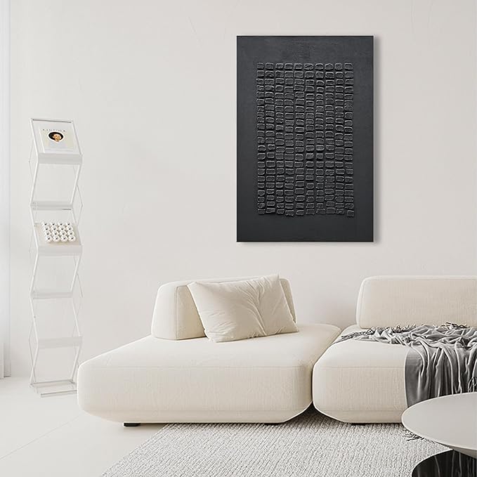 NANKAI Art Hand-painted 45x30 inches Black thick Texture Abstract art Oil painting Contemporary Minimalist style art living room office corridor wall decoration painting