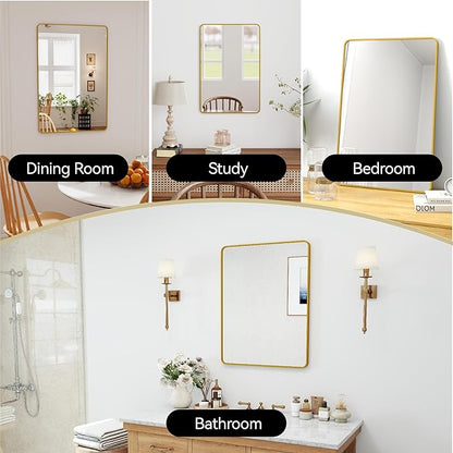 SCWF-GZ 20x30 Rectangle Mirror Full Length Wall Mounted Hanging or Against Wall Metal Frame Dressing Make-up Mirrors for Entryway Bedroom Bathroom Living Room 20 30 inch Gold
