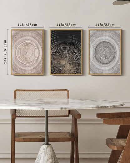 PHOPAGO Vintage Wood Tree Rings Wall Art Farmhouse Rustic Framed Canvas Paintings Living Room Bedroom Decor Nature Artwork 11x14in Natural Framed