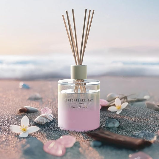 Chesapeake Bay, Reed Diffuser, 5.7oz, Ocean Blossom Scent, Mood Evoking, Sea Glass-Inspired Jar, Room Filling Fragrance Made with Essential Oils, Coastal Fragrance for Home Décor or Gifting