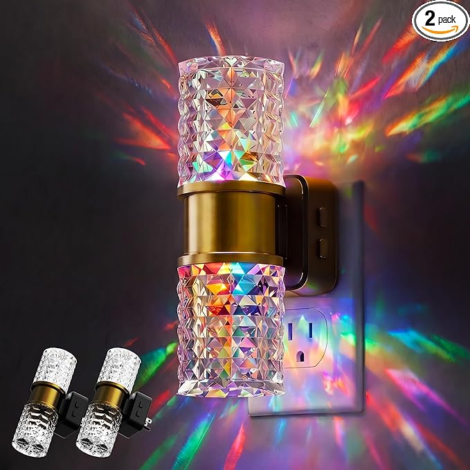 L LOHAS LED Night Light, Night Lights Plug into Wall, 2 Pack 10-Color RGB Change Nightlights,10/50/100LM Adjustable Automatic Nightlights Plug in with Dusk to Dawn Sensor for Room Bathroom Hallway