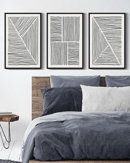 Drsoum Mid-Century Modern Framed Wall Art Large 16x24in Minimalist Abstract Boho Black Line Wall Decor Geometric Artwork Kitchen Dining Room Black Framed