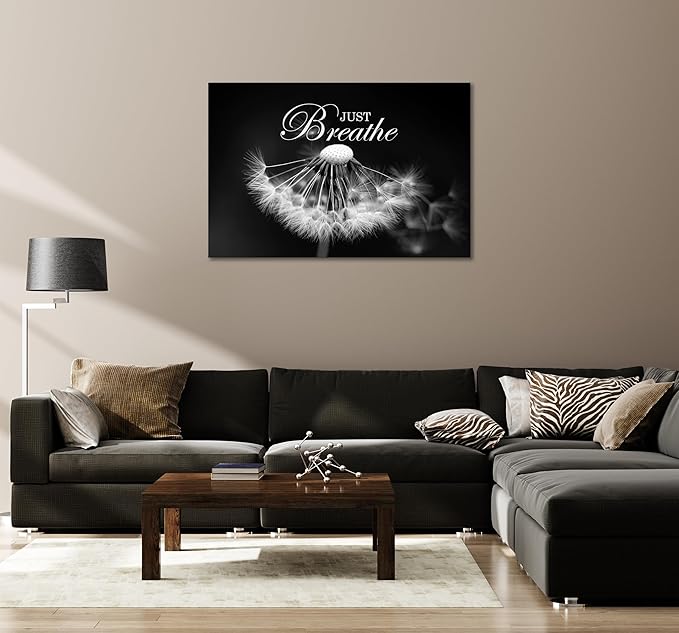 SKASNFAI Zen Wall Art Just Breathe Canvas Picture Positive Inspirational Dandelion Framed Artwork Poster Mental Health Office Pictures Wall Decor for Bathroom (28L x 44W)