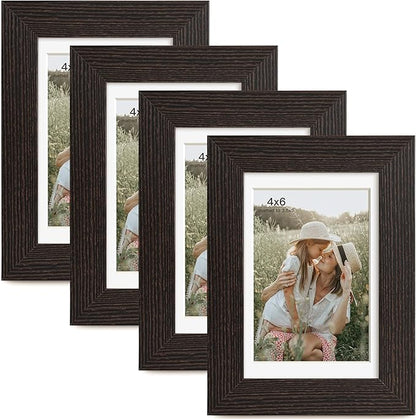 Momentworth 4x6 Picture Frame with Mat for 3.5x5, Distressed Black Wood Grain Gallery Wall Picture Frames for Tabletop or Wall Mounting(4 Pack, Black)