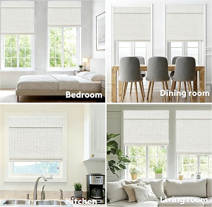 Motorized Bamboo Roman Shades, Motorized Blinds with Remote Compatible with Homekit, Alexa GoogleHome, Smart Wood Woven Shades for Indoor Windows, Customize, Glacier Frame
