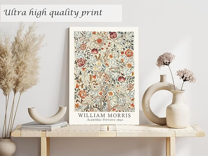 Induslyfe Framed Flower Wall Art Canvas Decor Set of 3, William Morris Framed Prints Posters Mid Century Modern Art, Aesthetic Floral Botanical Wall Art for Bedroom Living Room Bathroom 12x16