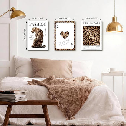 WENGTIAO Trendy Cheetah Canvas Wall Art Prints 3Pcs Fashion Leopard Wall Decor Lucky Ace Card Paintings Preppy Aesthetic Pictures Posters for Living Room Bedroom Study 12x16x3 inch