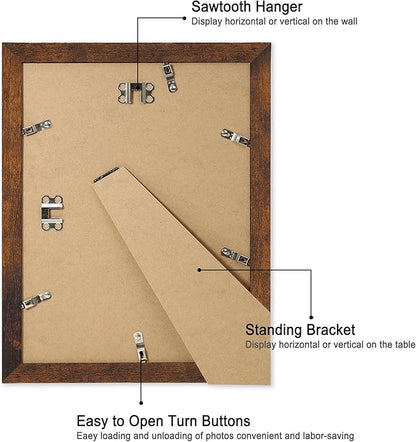 iRahmen 9x12 Picture Frame with Mat 6x8 - High Definition Tempered Glass Wooden Photo Frames for Tabletop Display and Wall Mounting (Dark Brown, Set of 2)