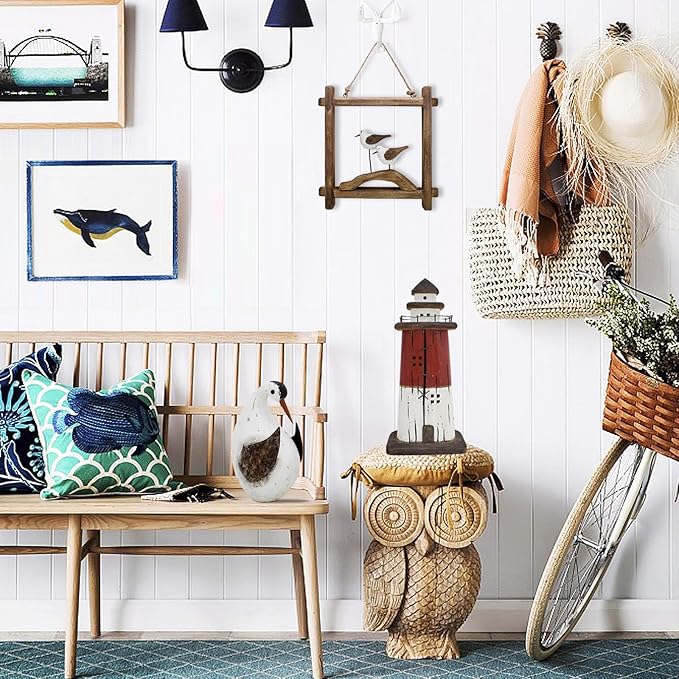 Linfevisi Wooden Seabird Wall Decor Hanging Nautical Decorations Solid Wood Seagull Wall Sculpture Inside Coastal Beach Ocean Sea Theme Wall Art for Home Decor Bathroom 8.66 Inch