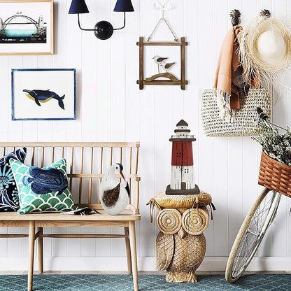 Linfevisi Wooden Seabird Wall Decor Hanging Nautical Decorations Solid Wood Seagull Wall Sculpture Inside Coastal Beach Ocean Sea Theme Wall Art for Home Decor Bathroom 8.66 Inch