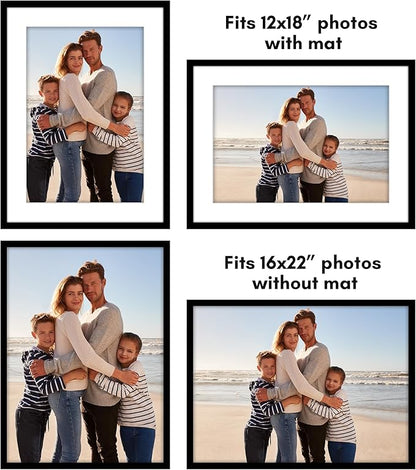 Americanflat 16x22 Picture Frame with Polished Plexiglass - Set of 5 - Use as 12x18 Frame with Mat or Display 16x22 Photo Without Mat - Galleria Collection - Picture Frames for Wall Display - Black