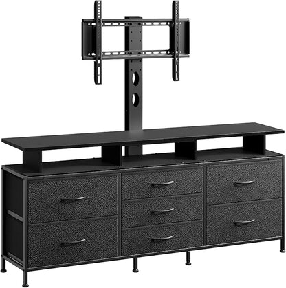 REAHOME TV Stand with Mount, 63" Entertainment Center for 32/45/55/60/65/70 inch TVs, Media Console Table with 7 Drawers, Height Adjustable Mount, Dresser TV Stand for Living Room, Carbon Fiber Black