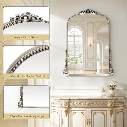 24x32 inch Vintage Silver Arched Bathroom Mirror - French Antique Mirror - Traditional Decorative Wall Mounted Arched Mirrors for Entryway/Fireplace/Bathroom/Hallway - Home Decor for Fashion