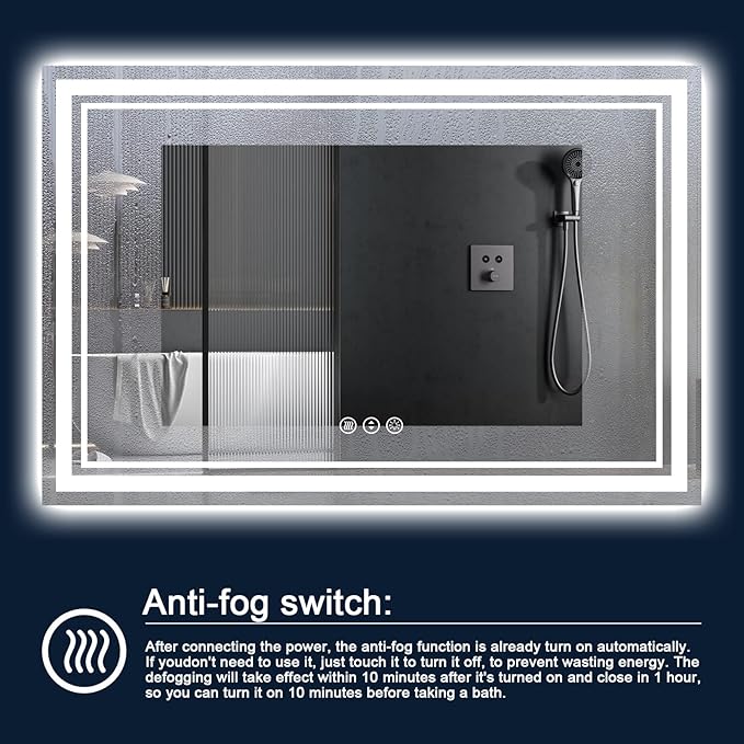 60x30 Inch LED Bathroom Mirror with Lights, Backlit and Front Lighted Bathroom Mirrors for Wall, Anti-Fog Dimmable Memory Shatterproof LED Vanity Mirror for Bathroom