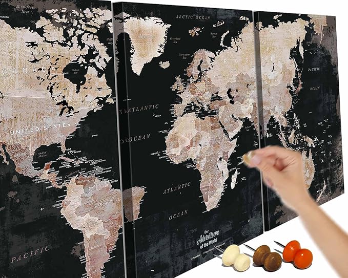 Wall Art Office Wall Decor Living Room Pictures Black Canvas Vintage Paintings Push Pin World Map Bedroom Dining Room Kitchen Inspirational Decor Giant Artworks