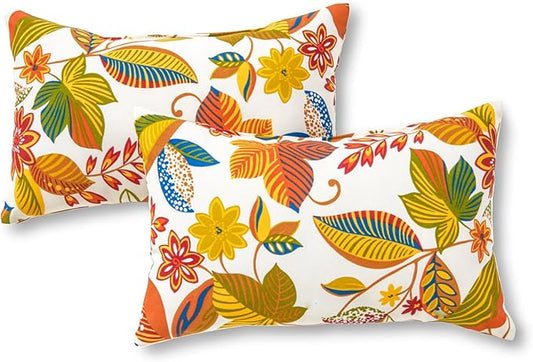 Greendale Home Fashions Outdoor 19x12 inch Rectangle Decorative Throw Pillow, 2-Pack, Foliage 2 Count