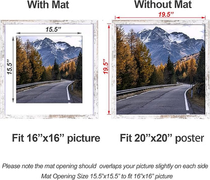 Yaetm 20x20 Picture Frame Rustic White Set of 3, Square 20x20 Frame Displays 16x16 with Mat or 20 x 20 without Mat, Gallery Wall Frames for Wall Mounting (3 Pack, White)