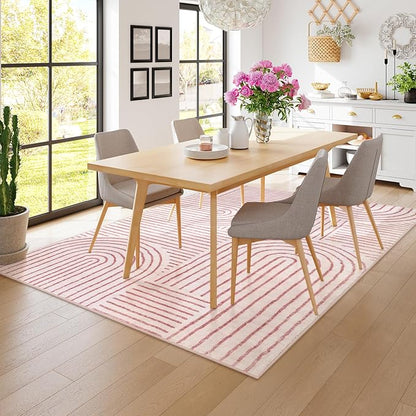 Lahome Abstract 8x10 Area Rugs, Soft Pink 8x10 Rugs for Living Room Bedroom Girls, Ultra-Thin Non-Shedding Accent Large Carpet for Office Dining Room Darrell (8x10ft,Pink)