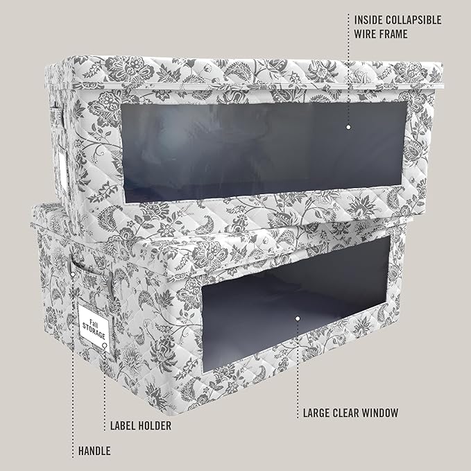 Martha Stewart Essential Collapsible Stackable Decorative Home Storage Organization With Lidded Tops, Set of 2 Lidded Storage Boxes, Bedford Floral