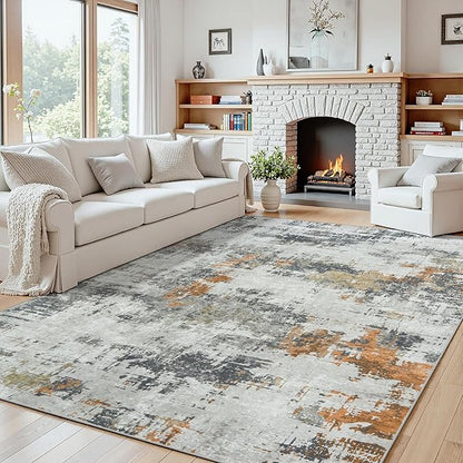 Area Rug 5x7 Living Room Rug Washable: No-Slip Abstract Soft Thin Large Grey Rugs, Indoor Floor Stain Resistant Modern Carpet for Bedroom Dining Room Farmhouse Nursery Home Office (Grey, 5'x7')