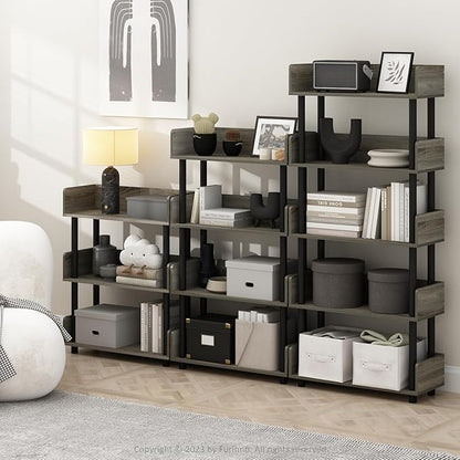 Furinno Turn-N-Tube 5-Tier Toolless Display Rack, French Oak/Black